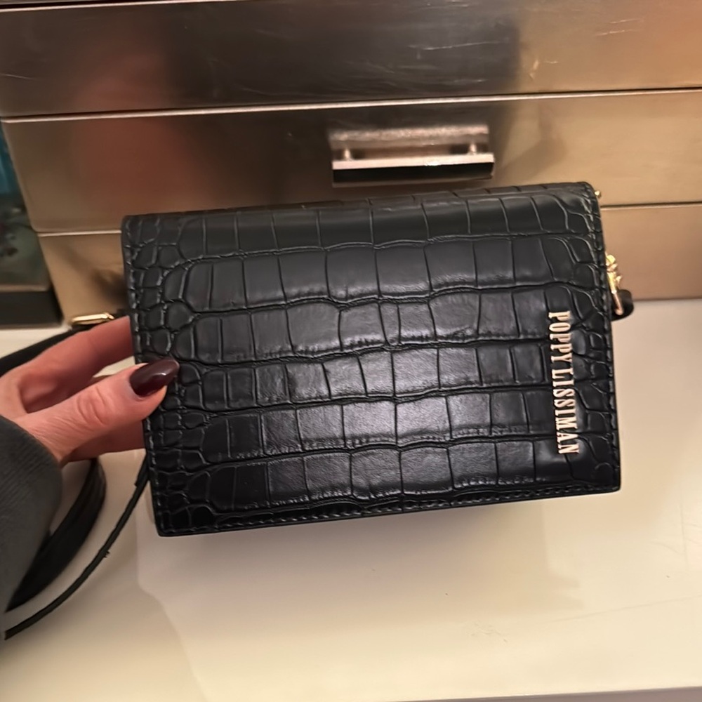 Poppy Lissiman Felipe Black Croc Embossed Crossbody Bag